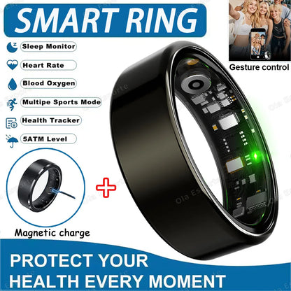2025 Advanced Smart Ring with Heart Rate, Blood Pressure, Sleep Monitoring, and Motion Tracking - IP68 Waterproof - Ideal Holiday Gift for Men and Women