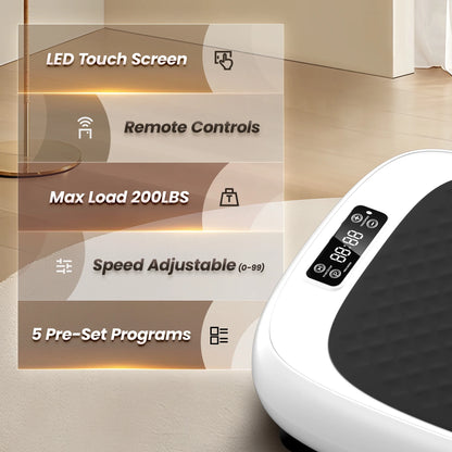 Professional Vibration Plate Exercise Machine for Whole Body Workouts with Loop Bands and Remote Control, Ideal for Weight Loss, Shaping, and Toning - White