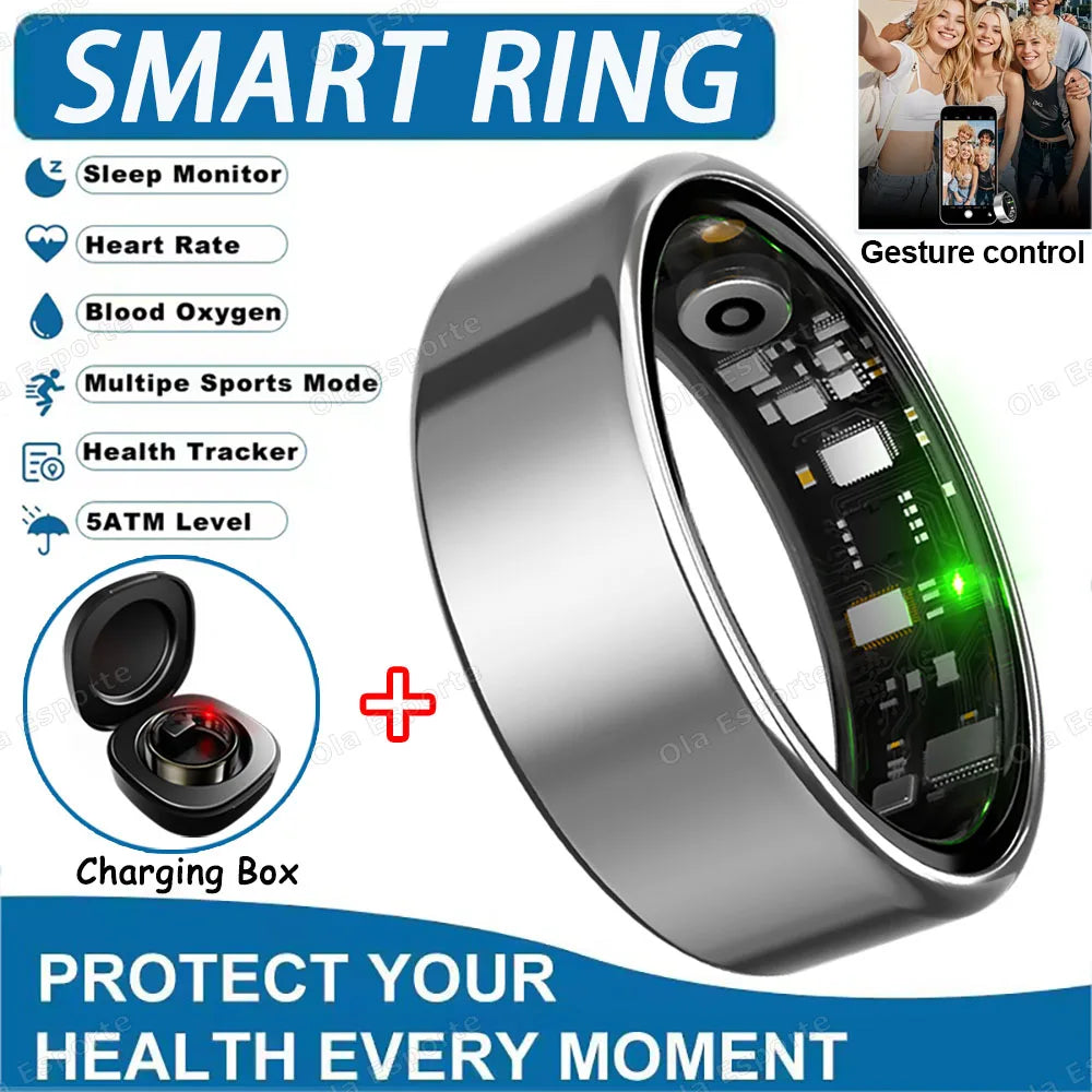 2025 Advanced Smart Ring with Heart Rate, Blood Pressure, Sleep Monitoring, and Motion Tracking - IP68 Waterproof - Ideal Holiday Gift for Men and Women