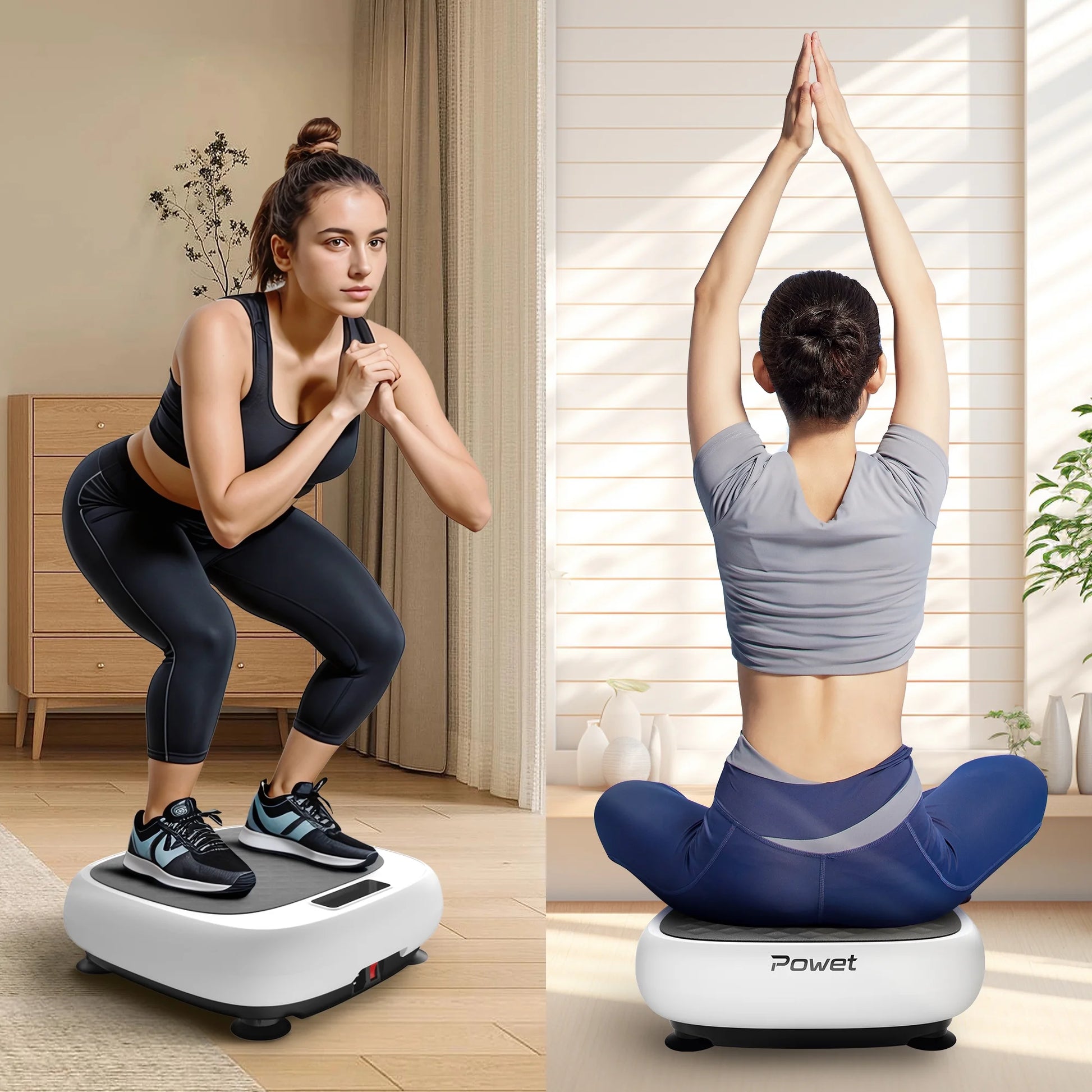 Professional Vibration Plate Exercise Machine for Whole Body Workouts with Loop Bands and Remote Control, Ideal for Weight Loss, Shaping, and Toning - White