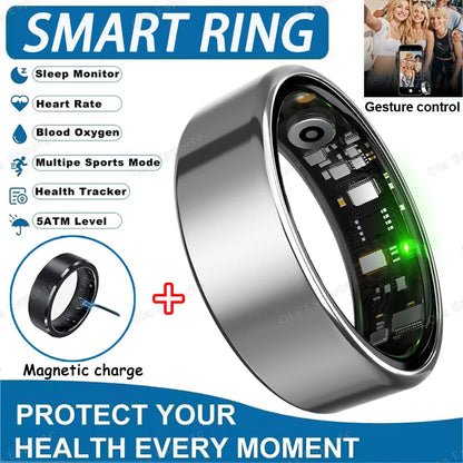 2025 Advanced Smart Ring with Heart Rate, Blood Pressure, Sleep Monitoring, and Motion Tracking - IP68 Waterproof - Ideal Holiday Gift for Men and Women