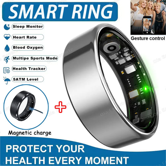 2025 Advanced Smart Ring with Heart Rate, Blood Pressure, Sleep Monitoring, and Motion Tracking - IP68 Waterproof - Ideal Holiday Gift for Men and Women