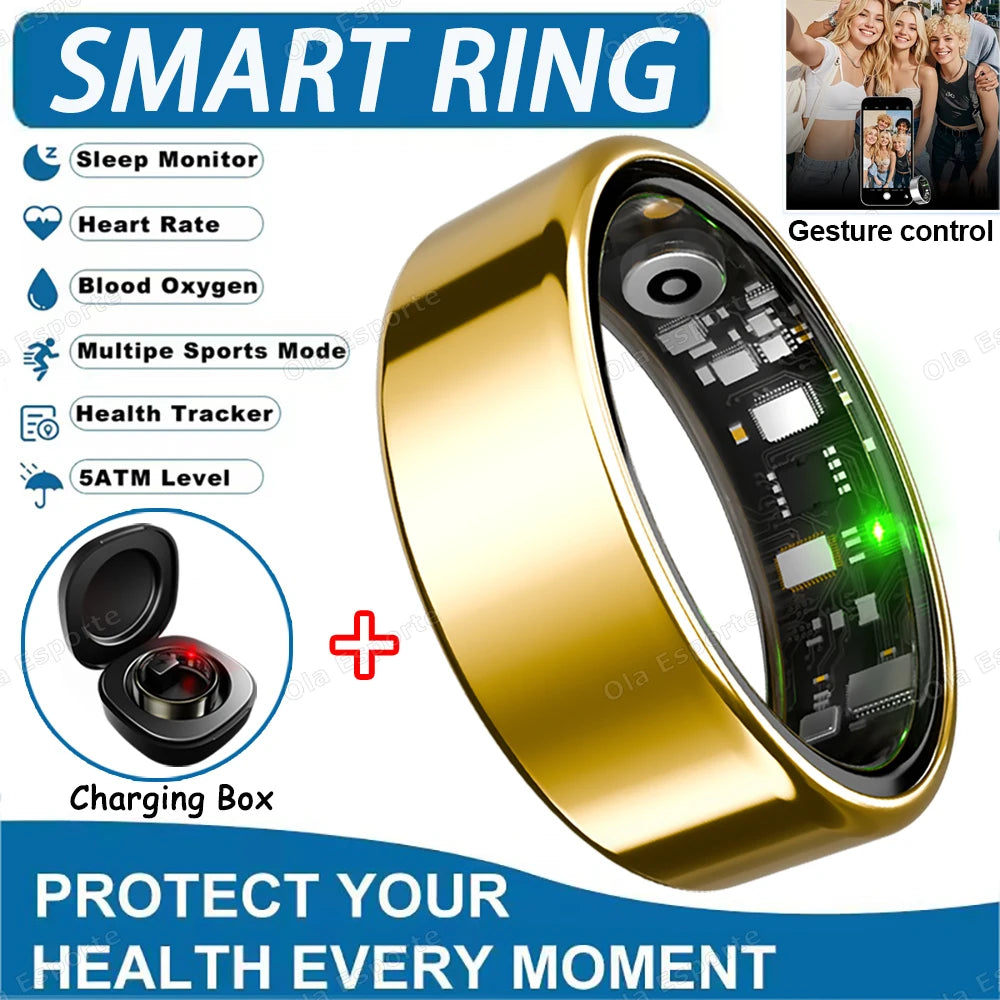 2025 Advanced Smart Ring with Heart Rate, Blood Pressure, Sleep Monitoring, and Motion Tracking - IP68 Waterproof - Ideal Holiday Gift for Men and Women