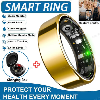 2025 Advanced Smart Ring with Heart Rate, Blood Pressure, Sleep Monitoring, and Motion Tracking - IP68 Waterproof - Ideal Holiday Gift for Men and Women