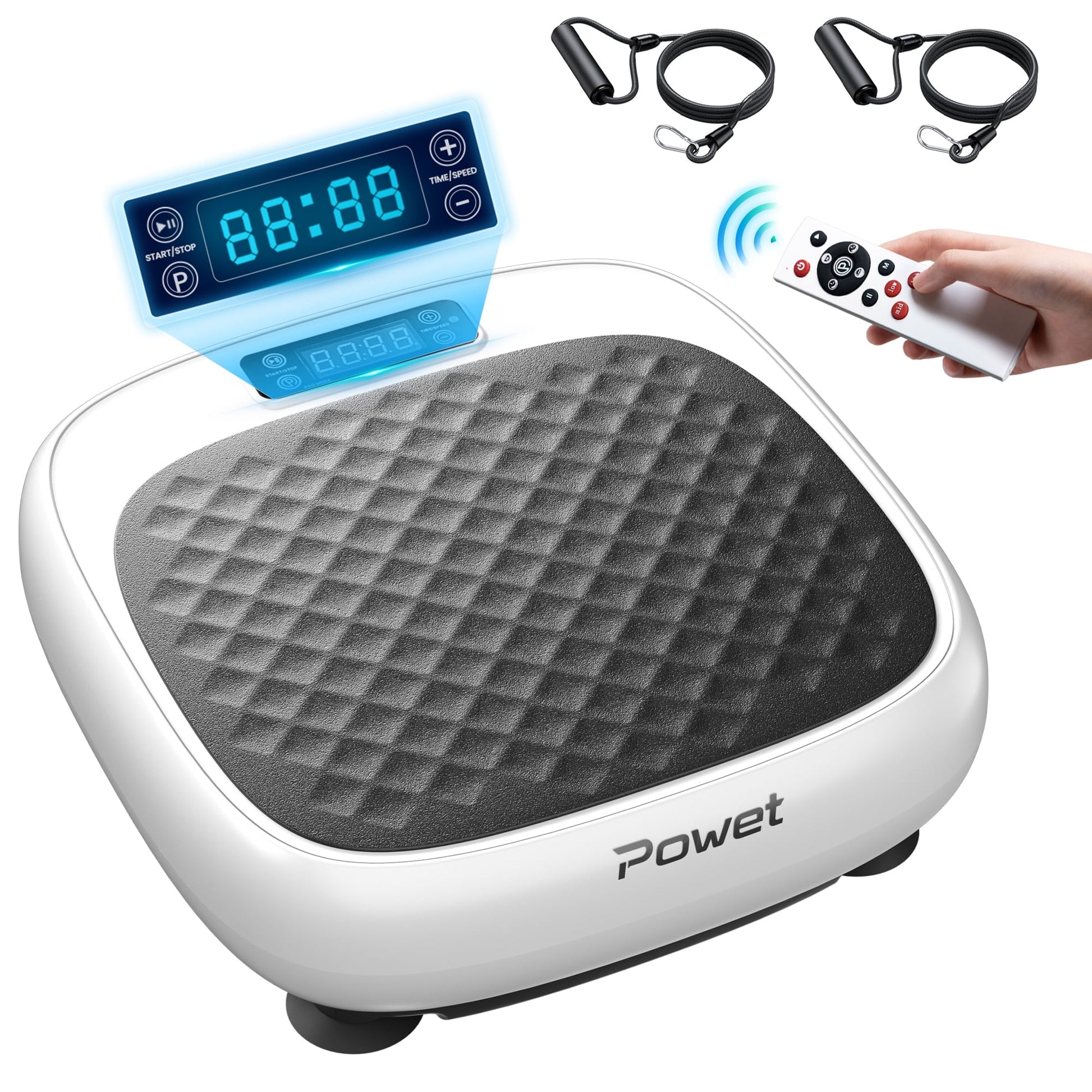 Professional Vibration Plate Exercise Machine for Whole Body Workouts with Loop Bands and Remote Control, Ideal for Weight Loss, Shaping, and Toning - White