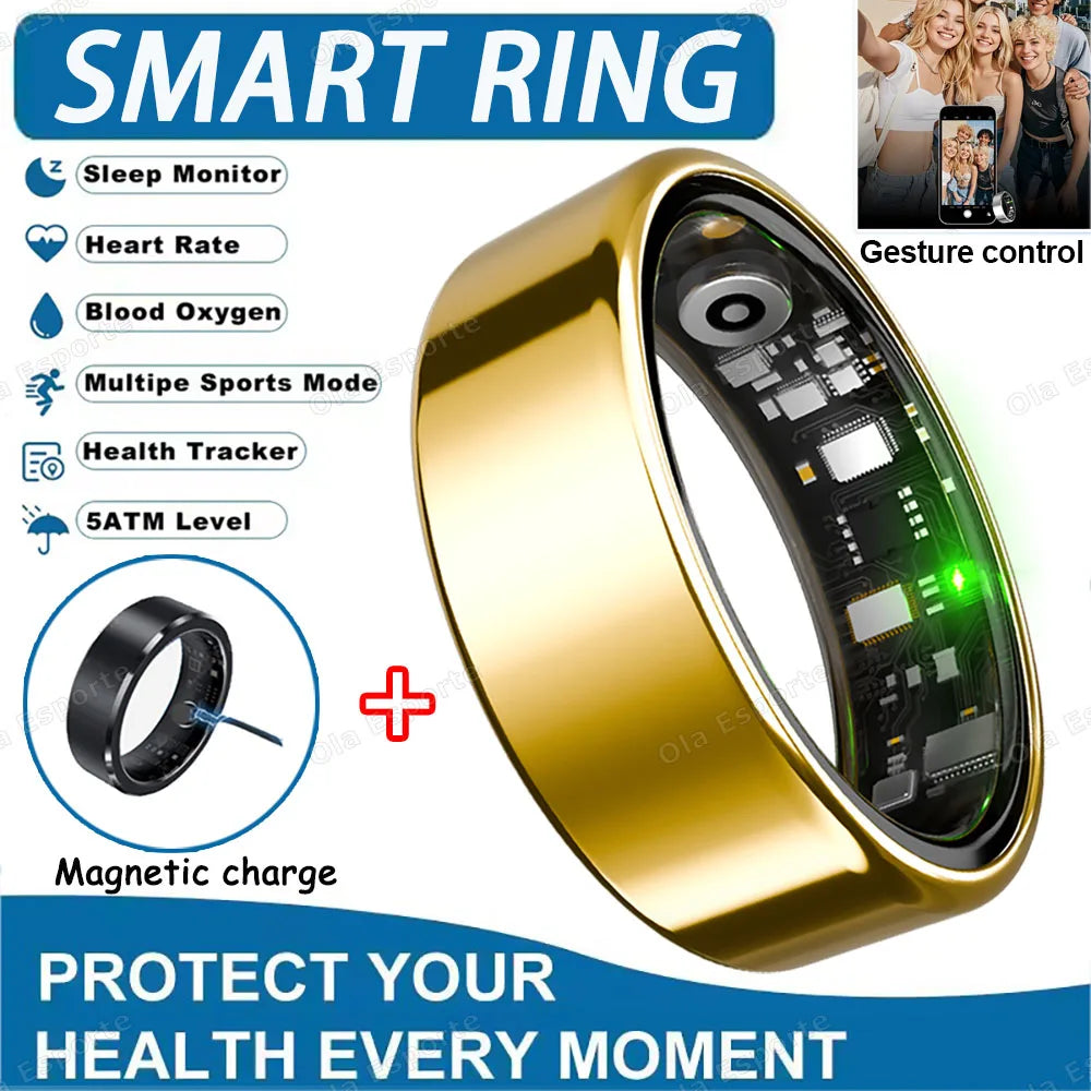 2025 Advanced Smart Ring with Heart Rate, Blood Pressure, Sleep Monitoring, and Motion Tracking - IP68 Waterproof - Ideal Holiday Gift for Men and Women