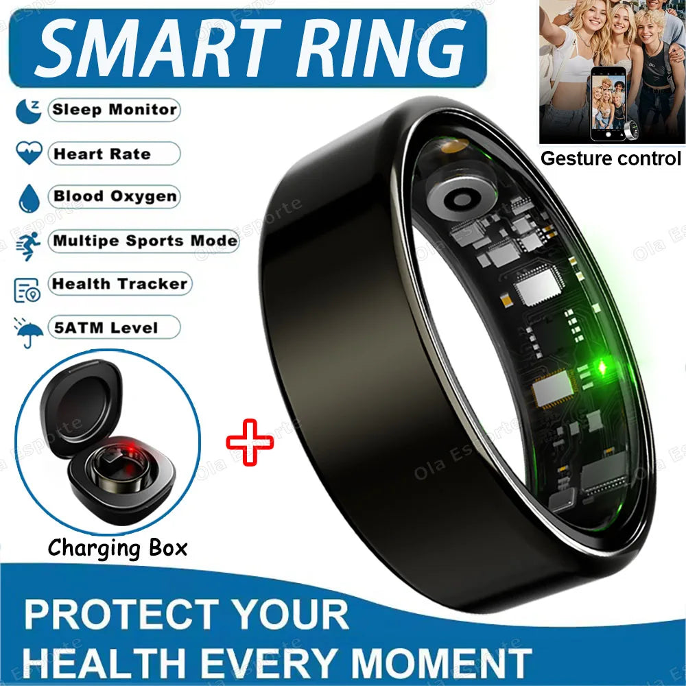 2025 Advanced Smart Ring with Heart Rate, Blood Pressure, Sleep Monitoring, and Motion Tracking - IP68 Waterproof - Ideal Holiday Gift for Men and Women