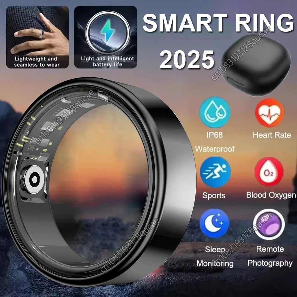 2025 Advanced Smart Ring with Heart Rate, Blood Pressure, Sleep Monitoring, and Motion Tracking - IP68 Waterproof - Ideal Holiday Gift for Men and Women